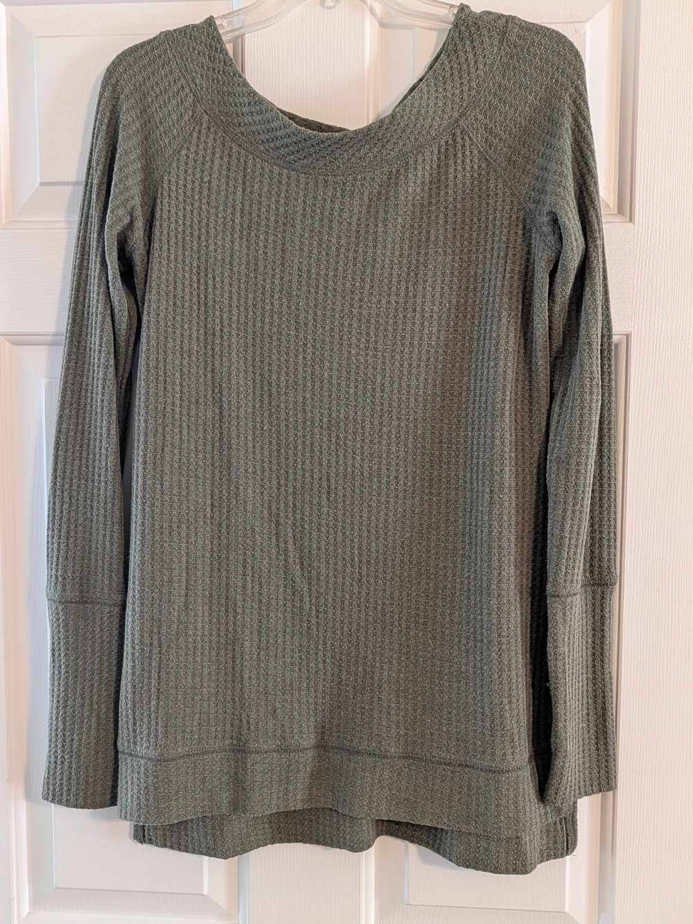Wishlist Olive Green Waffle Knit Long Sleeve Top